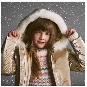 Brand New Janie & Jack Toddler Girl Gold Metallic Puffer Coat, Size 3-4, NWT